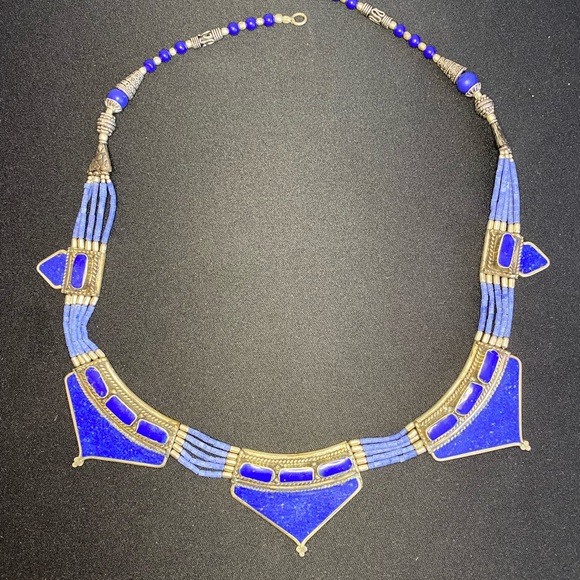 Jewelry - Beautiful handmade blue stone necklace set in metal. Handmade in Nepal.